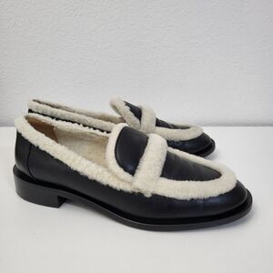 STUART WEITZMAN Palmer Chill Womens 10 Shearling Leather Loafers Black White